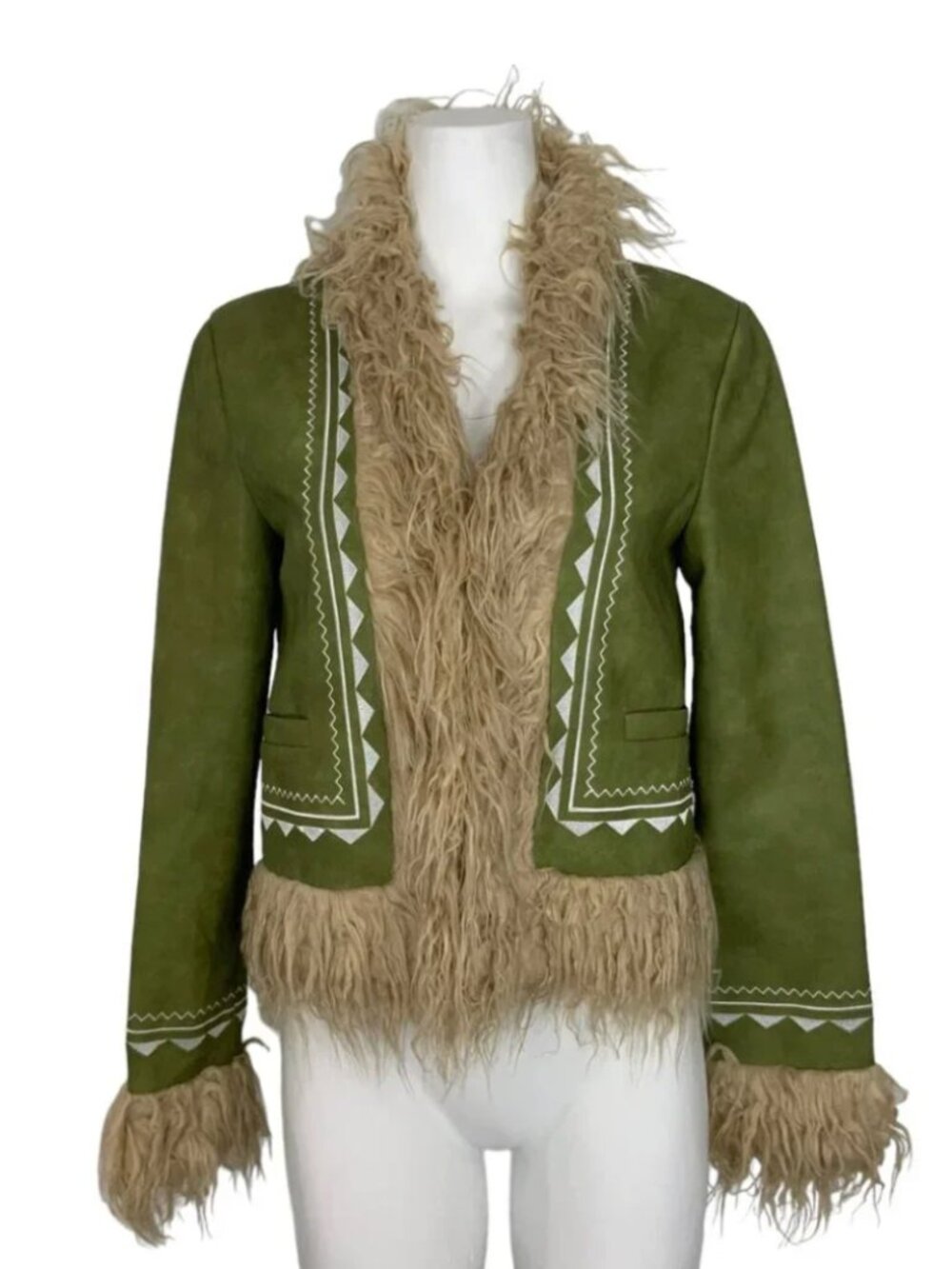 Penny Lane Urban Outfitters UO Embroidered Leanne Faux Fur Trim